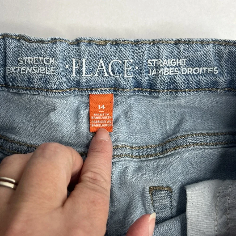 Children's Place Stretch Straight Leg Light Wash Denim Jeans Size 14 Adjustable‎